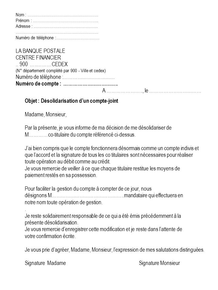 Lettre De Désolidarisation Compte Joint Moseia